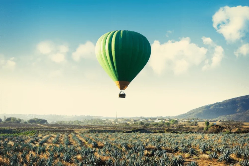 Vuela en globo aerostático por los campos de agave de Jalisco
